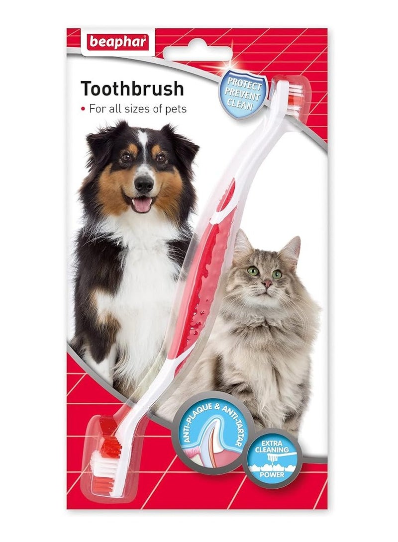 Beaphar Pet Toothbrush For Dogs Oral Dental Hygiene Red & White