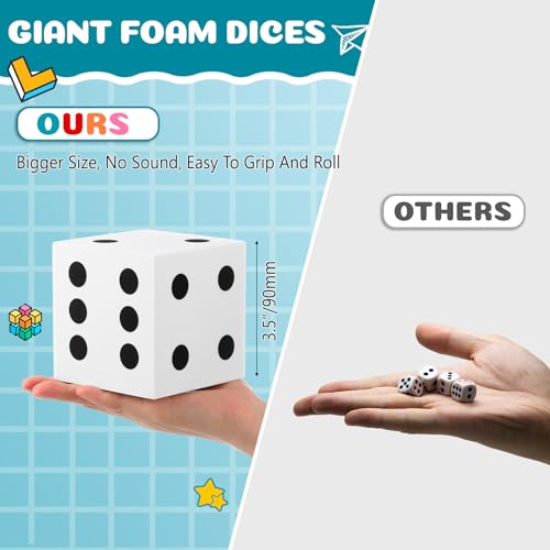 Shappy 4 Pieces 35 Inch Foam Dice Cube Jumbo Dice with Number Dots Big Giant Foam Large Cube for Christmas Game Math Classroom Party Favors Bag StuffersWhite - Image 5