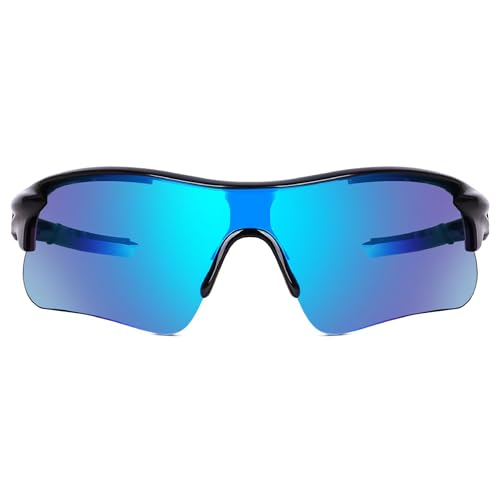 Dervin Non Polarized Oversized Sports Sunglasses for Men Women, Outdoor Cricket Cycling Hiking Fishing Sunglasses (Black-Blue) - Image 2