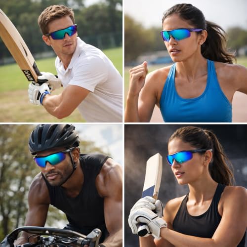 Dervin Non Polarized Oversized Sports Sunglasses for Men Women, Outdoor Cricket Cycling Hiking Fishing Sunglasses (Black-Blue) - Image 5