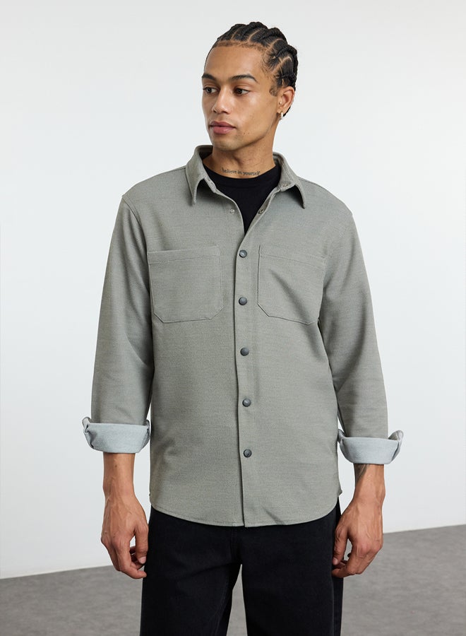 trendyol Khaki Regular Fit Knitted Comfortable Winter Textured Jacket Shirt TMNAW25GO00016 - Image 2