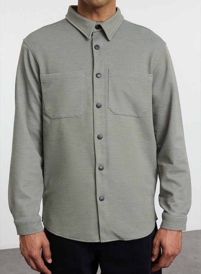 trendyol Khaki Regular Fit Knitted Comfortable Winter Textured Jacket Shirt TMNAW25GO00016 - Image 3