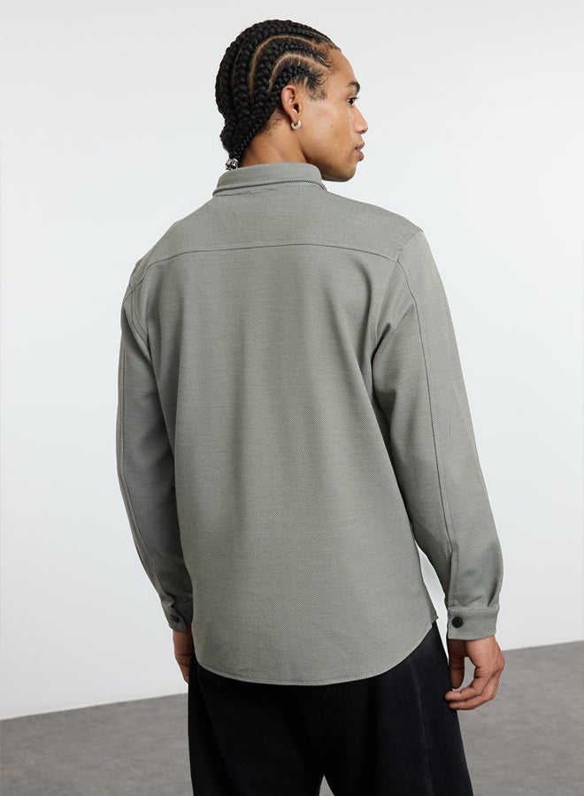 trendyol Khaki Regular Fit Knitted Comfortable Winter Textured Jacket Shirt TMNAW25GO00016 - Image 5