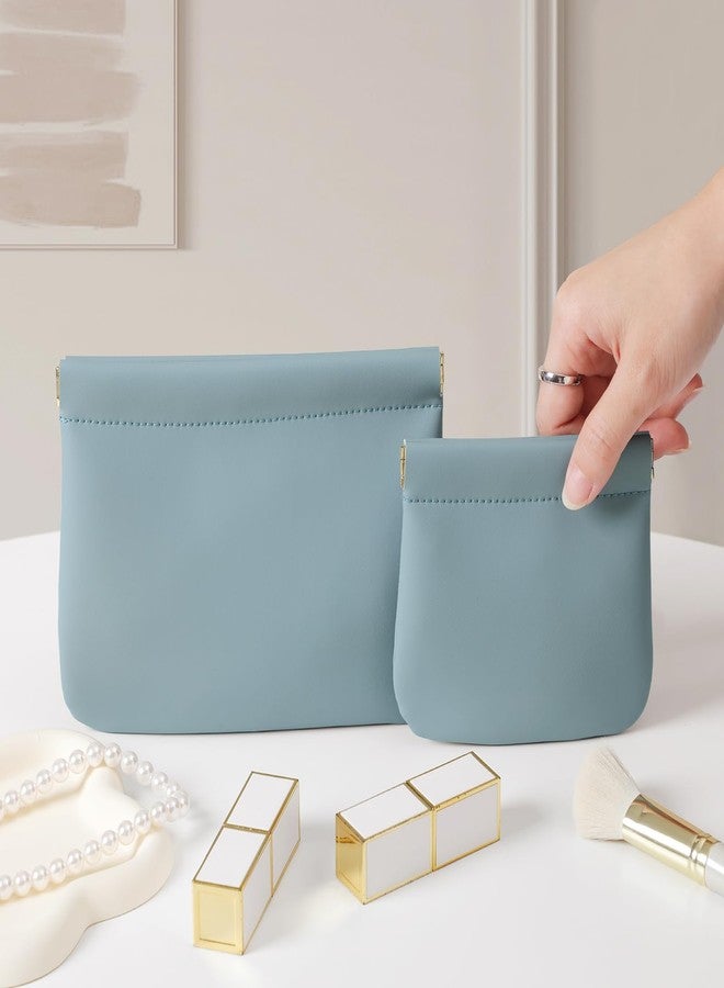 MEIBOOCH 2 Pack Small Makeup Bag for Women, New Organosilicon Super Fiber Leather Mini Cosmetic Bag for Travel, Coin Purse Organizer Storage Pouch (Blue) - Image 2