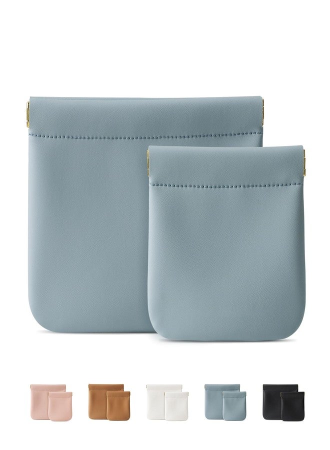 MEIBOOCH 2 Pack Small Makeup Bag for Women, New Organosilicon Super Fiber Leather Mini Cosmetic Bag for Travel, Coin Purse Organizer Storage Pouch (Blue) - Image 1