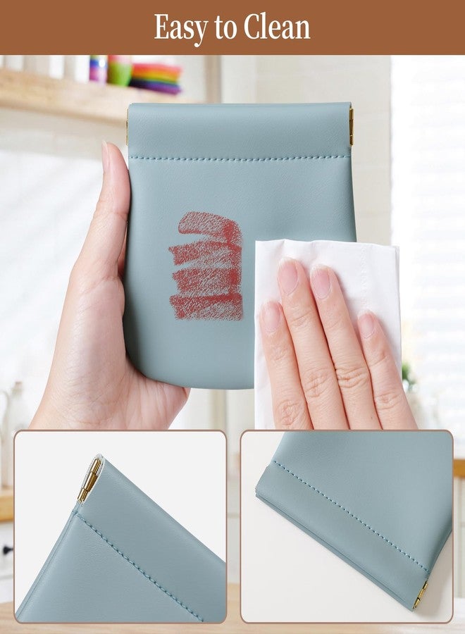MEIBOOCH 2 Pack Small Makeup Bag for Women, New Organosilicon Super Fiber Leather Mini Cosmetic Bag for Travel, Coin Purse Organizer Storage Pouch (Blue) - Image 4