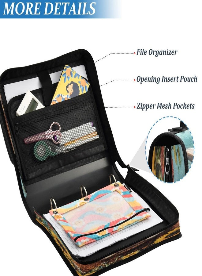 ATTX Sunflowers Highland Cow Zipper Binder with Adjustable Padded Strap - 3 Ring 500 Sheet Capacity Binder Bag with Multi-Pocket Organizer, Fits 12 Inch Laptop - Image 3