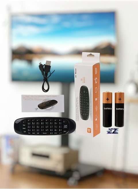 Arabic Keyboard and Air Mouse C120 Smart with Remote Control for Smart TV and PC with Gyroscope and Body Sensing Remote Control for TV Box, Android, Laptop, Computer with battery