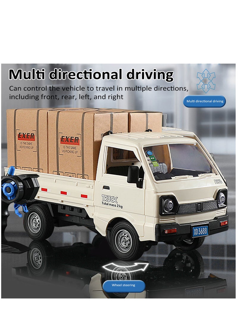 TFiOXL Remote Control Car RC Kei Truck,1:16 Scale RC Transporter Pickup Truck, 2.4GHz All Terrain RC Transport Cars with Spray & Light, 3 Batteries, Best Gifts Ideas for Kids Age 6 Year Old (White) - Image 4