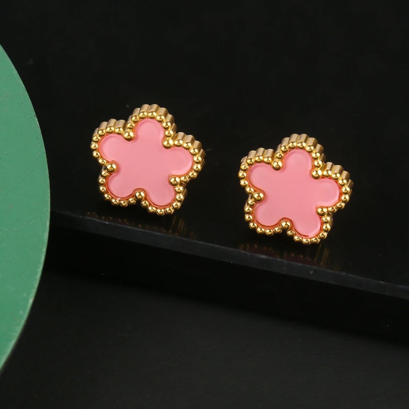 The Black Pearl Accessories Golden Pink Stainless Steel Clover Earring - Image 1