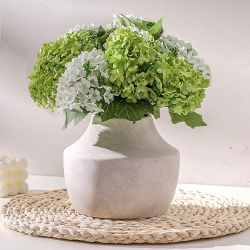 Mitt&Ditt Ceramic Flower Vase, 5.3 inch Off-White Farmhouse Rustic Vase, Handcrafted Weathered Pottery Vases, Small Flower Terracotta Vases for Home Decor, Living Room, Table, Shelf - Image 1