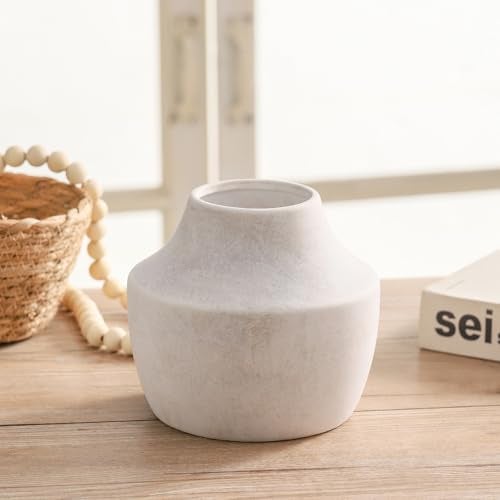 Mitt&Ditt Ceramic Flower Vase, 5.3 inch Off-White Farmhouse Rustic Vase, Handcrafted Weathered Pottery Vases, Small Flower Terracotta Vases for Home Decor, Living Room, Table, Shelf - Image 2