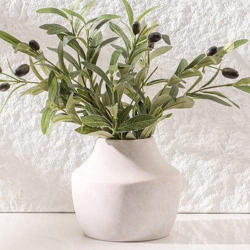 Mitt&Ditt Ceramic Flower Vase, 5.3 inch Off-White Farmhouse Rustic Vase, Handcrafted Weathered Pottery Vases, Small Flower Terracotta Vases for Home Decor, Living Room, Table, Shelf - Image 4