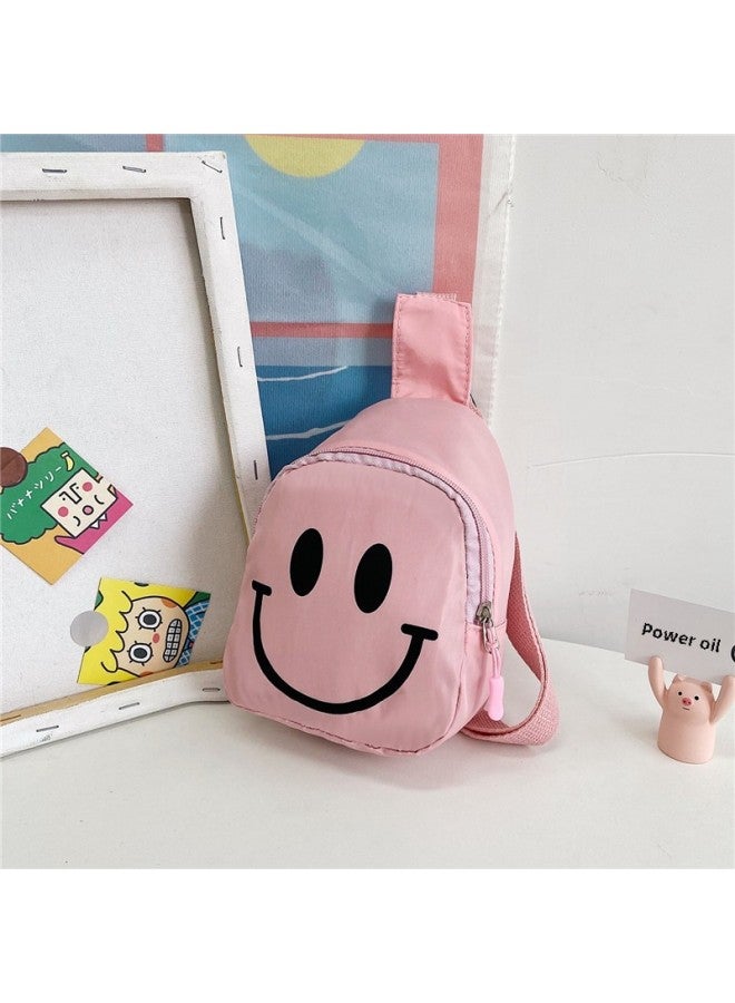 Children's Bag Smiley Crossbody Bag 2025 Fashion Composite Cloth Chest Bag Kindergarten Baby Boys And Girls Backpack-Color:Pink - Image 1