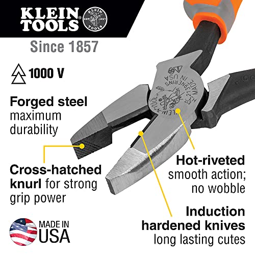Klein Tools 9421R 1000V Insulated Plier Tool Set Made in USA with 3 Pairs of Pliers Cable Cutter Wire Stripper and 2 Screwdrivers 7Piece - Image 3