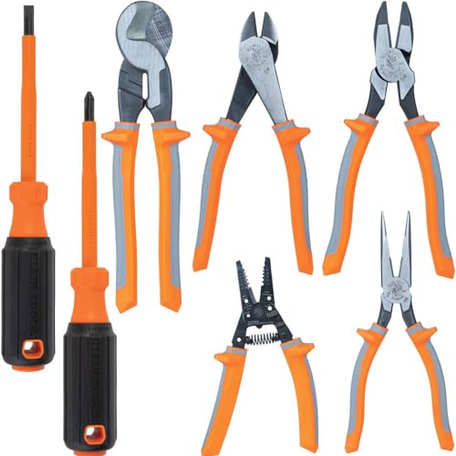 Klein Tools 9421R 1000V Insulated Plier Tool Set Made in USA with 3 Pairs of Pliers Cable Cutter Wire Stripper and 2 Screwdrivers 7Piece - Image 1