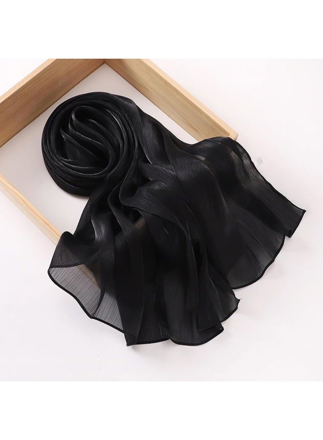 HURESON Women Shimmer Premium Hijab Head Scarf Lightweight Scarves Sheer Crepe Shawls and Wraps for Evening Dresses Soft Shawl (Black 1#) - Image 4