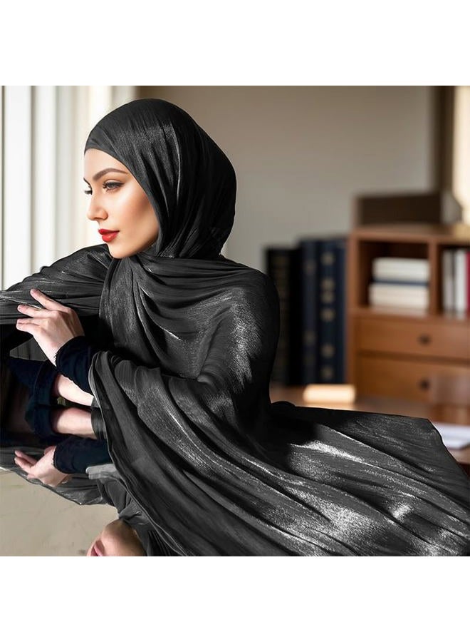 HURESON Women Shimmer Premium Hijab Head Scarf Lightweight Scarves Sheer Crepe Shawls and Wraps for Evening Dresses Soft Shawl (Black 1#) - Image 3