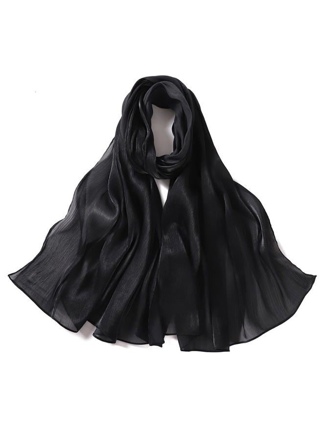 HURESON Women Shimmer Premium Hijab Head Scarf Lightweight Scarves Sheer Crepe Shawls and Wraps for Evening Dresses Soft Shawl (Black 1#) - Image 1