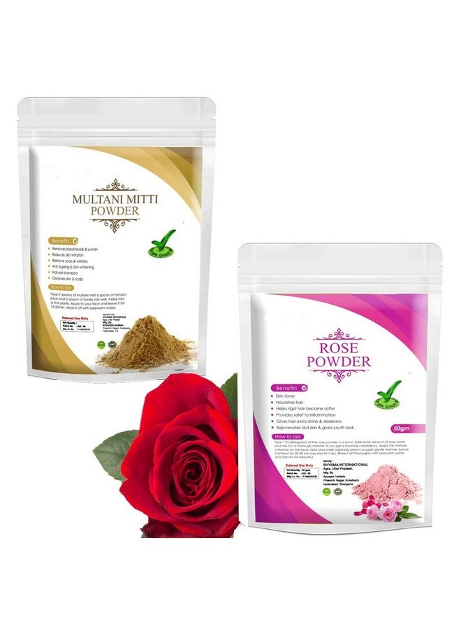 Organic Rose Petals Powder & Multani Mitti Powder - Set of 2 (50 g each) - Image 1
