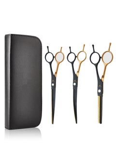 GUTCHE 3 PCS Hair Clipper and Scissors Hairdressing Set for Home, Salon, Barber Shop, Gift, Including Flat Clipper, Tooth Clipper, Curved Clipper, Black Gold  - Image 1
