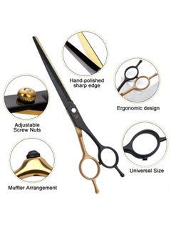 GUTCHE 3 PCS Hair Clipper and Scissors Hairdressing Set for Home, Salon, Barber Shop, Gift, Including Flat Clipper, Tooth Clipper, Curved Clipper, Black Gold  - Image 2