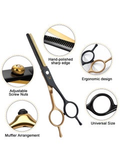 GUTCHE 3 PCS Hair Clipper and Scissors Hairdressing Set for Home, Salon, Barber Shop, Gift, Including Flat Clipper, Tooth Clipper, Curved Clipper, Black Gold  - Image 4