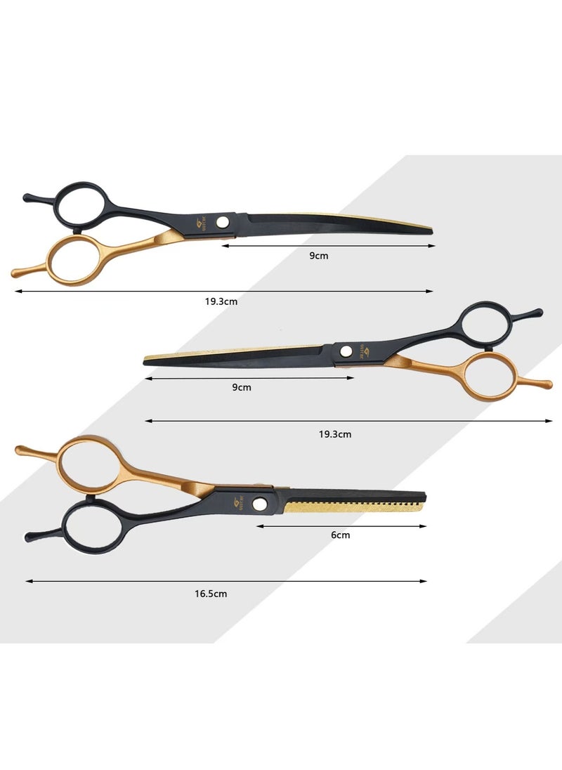GUTCHE 3 PCS Hair Clipper and Scissors Hairdressing Set for Home, Salon, Barber Shop, Gift, Including Flat Clipper, Tooth Clipper, Curved Clipper, Black Gold  - Image 5