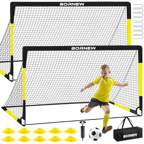 BORNEW Kids Soccer Goal for Backyard Set 2 Set of 7X5 6X4 ft Toddler Soccer Nets Training Equipment Soccer Ball Pop Up Portable Soccer Set for Kids and Youth Games and Training Goals Ages 316 Gift - Image 1