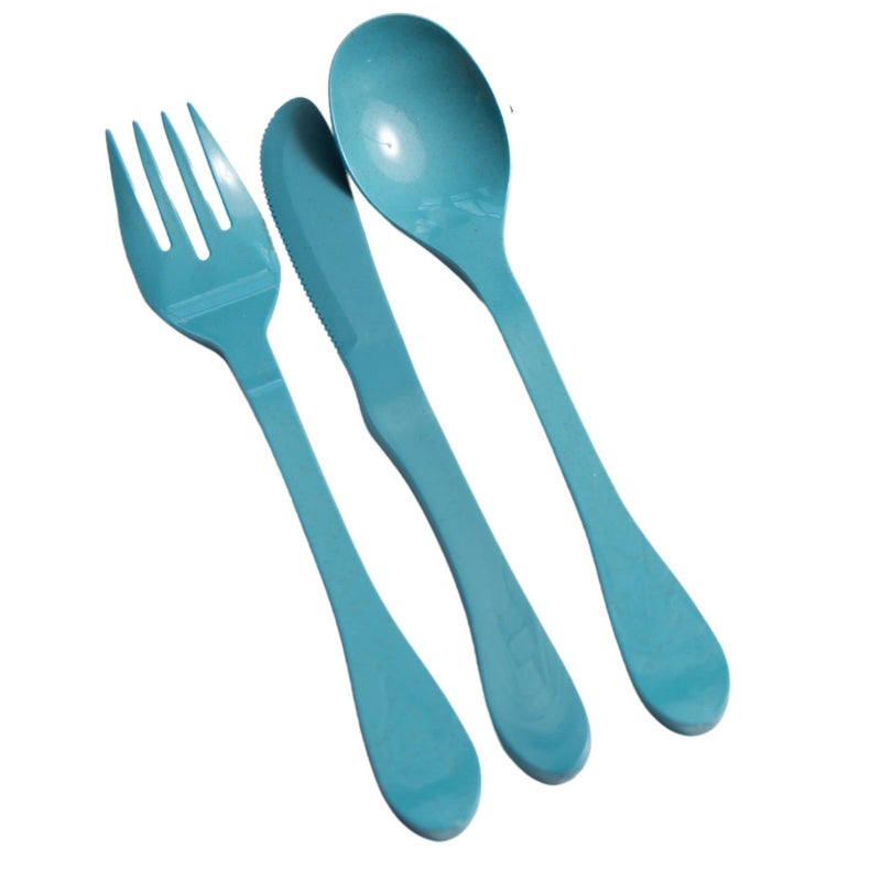 KNORK Eco 24 Piece Fork Knife Spoon Plant Based Cutlery Bamboo Reusable Flatware Set Blue