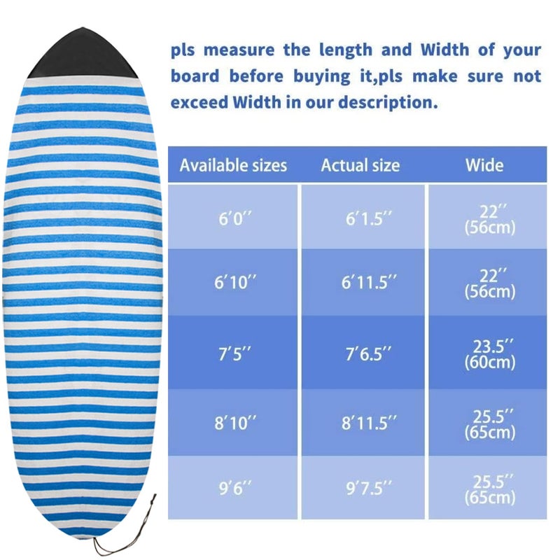 UCEDER Surfboard Sock Cover,Lightweight Stretch Board Bag for Sun Protection,Foldable Surfboard Sock Sleeve Perfect for Travel and Transportation(Blue and White, 9'6'') - Image 2