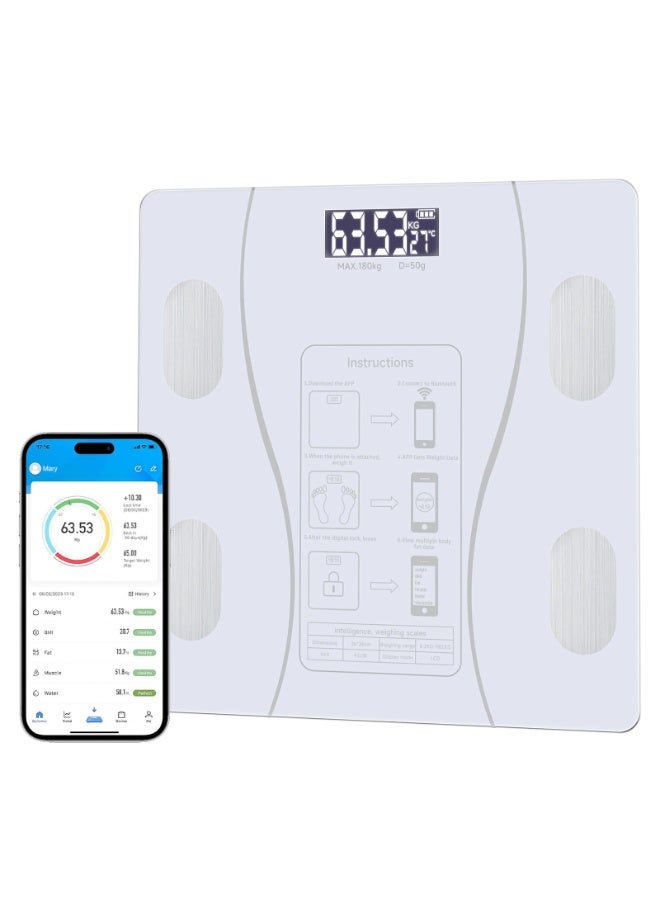 Intelligent Body Fat Scale, a Simple and Practical Digital Scale That can be Connected to a Mobile Digital Bathroom Scale to Display BMI, Body Fat, Muscle Mass, and Durable Weight Scale (White) - Image 1