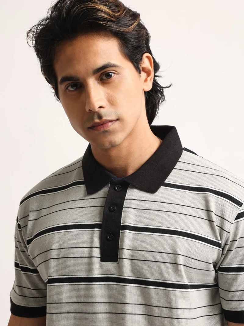 مانياك Maniac Mens AOP Printed Round Neck Half Sleeve Biscuit and Brown Cotton Tshirt