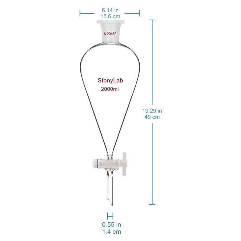 stonylab Borosilicate Glass 2000 ml Heavy Wall Conical Separatory Funnel with 29/32 Joints and PTFE Stopcock, 2000 ml - Image 3