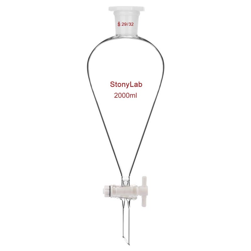 stonylab Borosilicate Glass 2000 ml Heavy Wall Conical Separatory Funnel with 29/32 Joints and PTFE Stopcock, 2000 ml - Image 1
