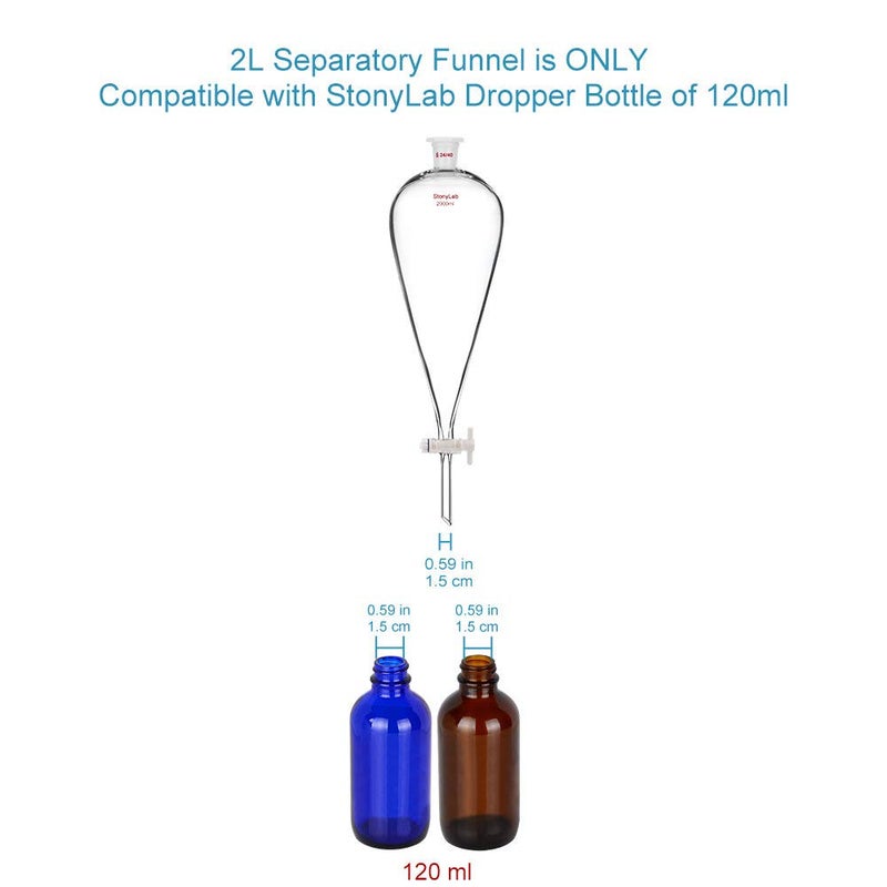 stonylab Borosilicate Glass 2000 ml Heavy Wall Conical Separatory Funnel with 29/32 Joints and PTFE Stopcock, 2000 ml - Image 2