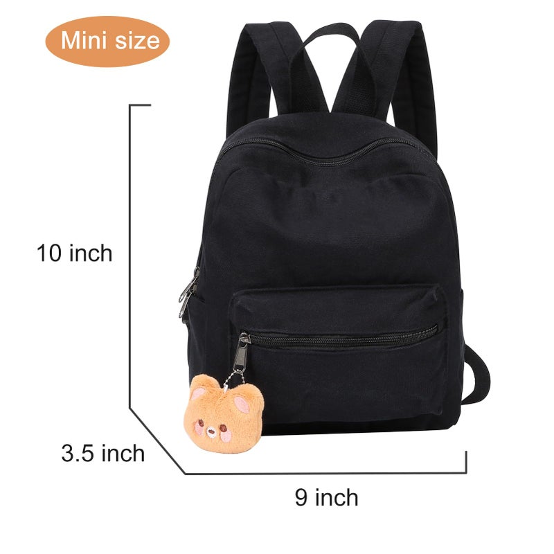 Phaoullzon Teen Girls Mini Backpack Purse Kids Canvas Small Tiny Cute Bag,Black - Image 2