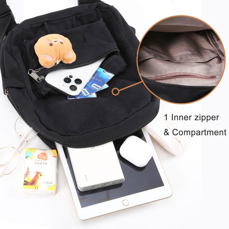 Phaoullzon Teen Girls Mini Backpack Purse Kids Canvas Small Tiny Cute Bag,Black - Image 4