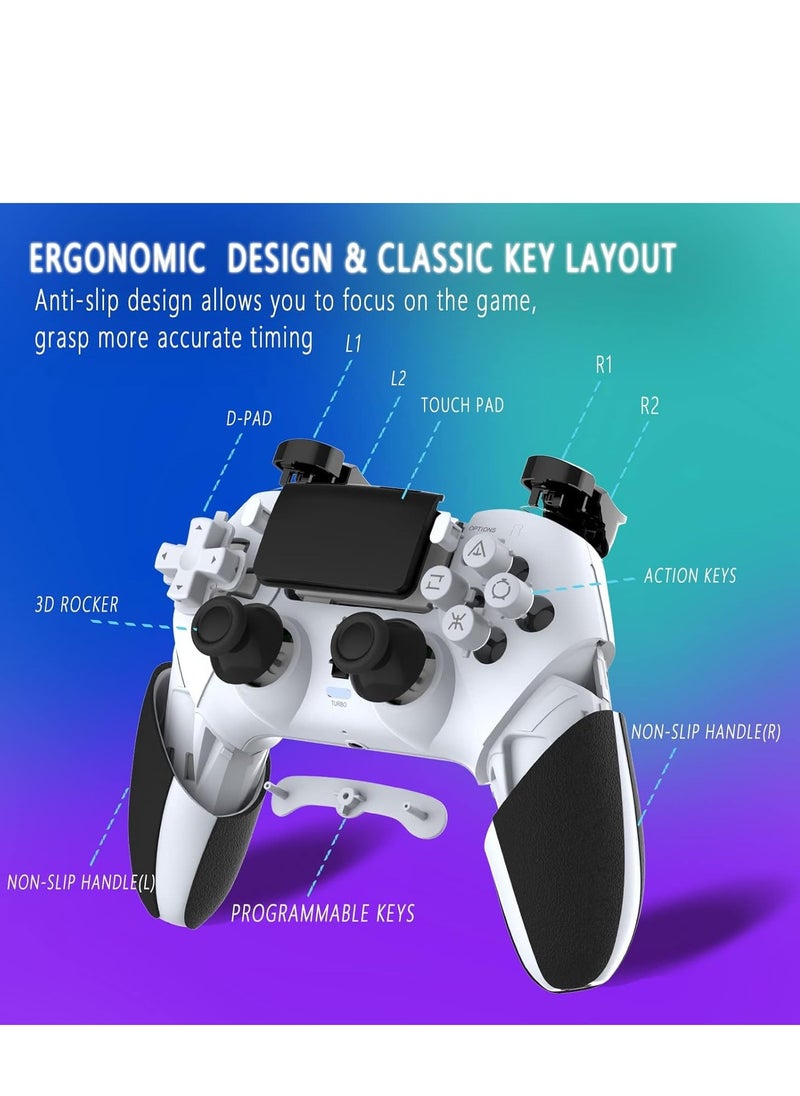 XICEN - Wireless Game Controller Compatible with PS4/Slim/Pro/PC, Built-in 800mAh Rechargeable Battery, Dual Vibration, 6-Axis Motion Control Turbo (White & Black) - Image 1