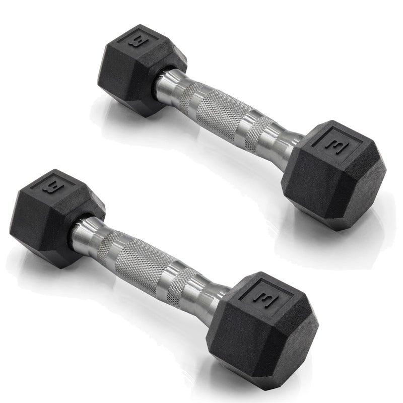 CAP 3 LB Rubber Coated Hex Dumbbell Hand Weight - Pair | Chrome Handle - Image 1