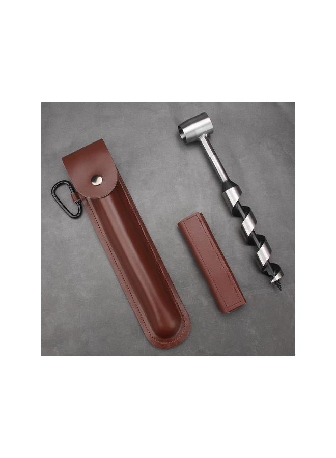 Manual Auger Bit for Wood, Bushcraft Hand Wood Auger Drill Bit Scotch Eye Auger with Sheath, Heavy Duty Steel Bushcraft Tools for Survival, Brown