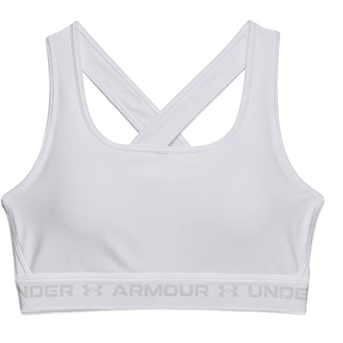 Under Armour Womens Crossback Mid Impact Sports Bra , White (100)/Halo Gray , Large - Image 4