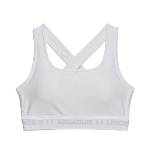 Under Armour Womens Crossback Mid Impact Sports Bra , White (100)/Halo Gray , Large - Image 5