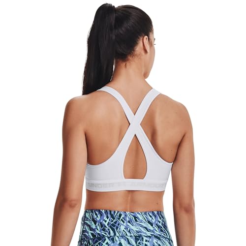 Under Armour Womens Crossback Mid Impact Sports Bra , White (100)/Halo Gray , Large - Image 3
