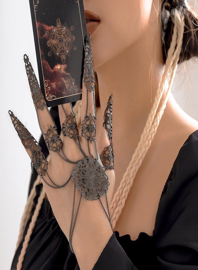 ALoveSoul Halloween Finger Extension Bracelet Nail Rings Jewelry Fingertip Finger Claws Cosplay Gothic Jewelry Black Hand Chain Bracelet - Image 4