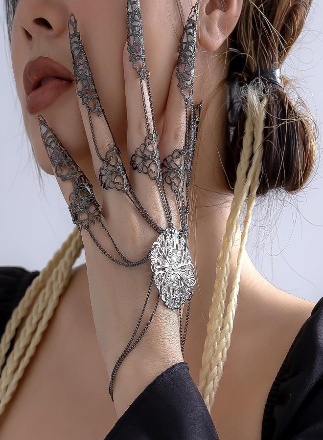 ALoveSoul Halloween Finger Extension Bracelet Nail Rings Jewelry Fingertip Finger Claws Cosplay Gothic Jewelry Black Hand Chain Bracelet - Image 2