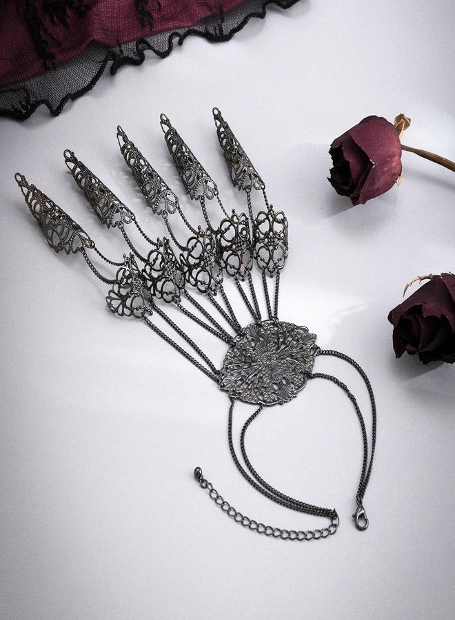 ALoveSoul Halloween Finger Extension Bracelet Nail Rings Jewelry Fingertip Finger Claws Cosplay Gothic Jewelry Black Hand Chain Bracelet - Image 5