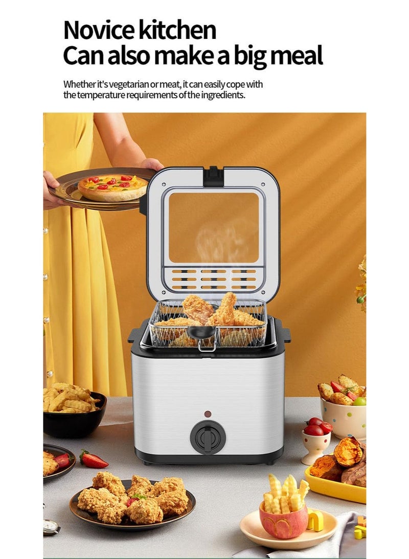 Flushrenic 2.5L Electric Fryer, 1000W Domestic Basket Fryer, Countertop Fryer for Chicken, Prawns, French Fries, Potato Wedges etc. (9.1x8.3x7.5in) (110V) - Image 3