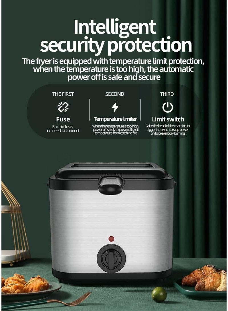 Flushrenic 2.5L Electric Fryer, 1000W Domestic Basket Fryer, Countertop Fryer for Chicken, Prawns, French Fries, Potato Wedges etc. (9.1x8.3x7.5in) (110V) - Image 4