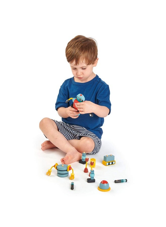 Robot Construction 17 Pieces Wooden Construction Set To Build And Stack 3 Robot In Endless Variations Develops Problem Solving Skills And Imaginative Play For Children 3+